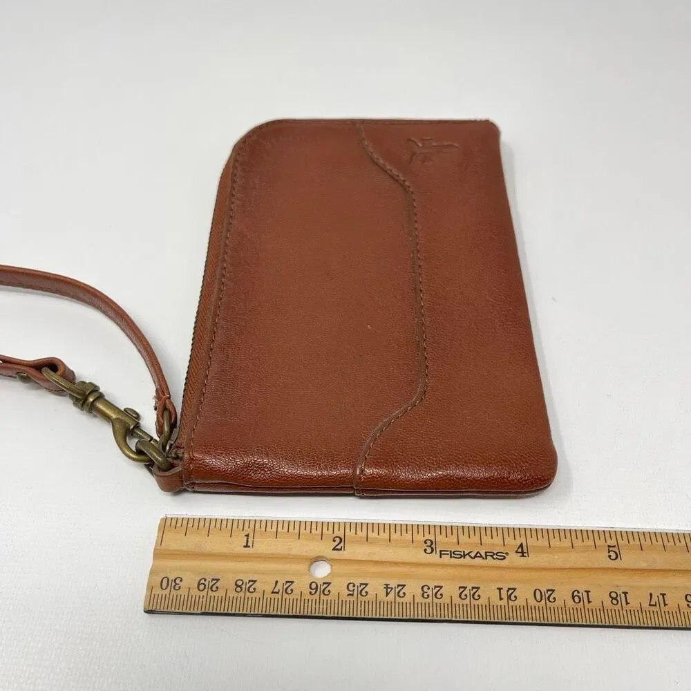 FRYE Frye Melissa Leather Wristlet Cognac Brown Pebbled Wallet Coin Bag